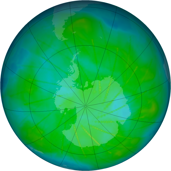 Antarctic ozone map for 30 December 2009